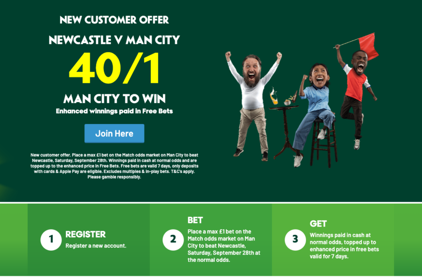 Paddy Power Enhanced Odds: Get 40/1 on Man City To Win vs Newcastle